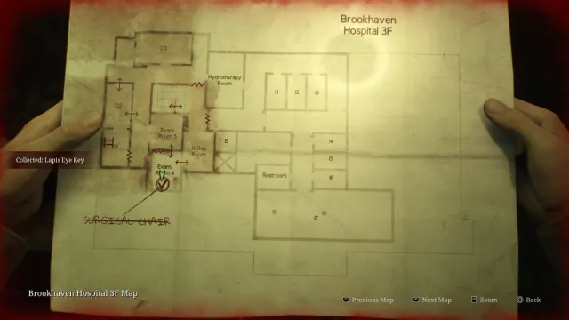 Otherworld Brookhaven Hospital 3F map with player icon in Exam Room 4