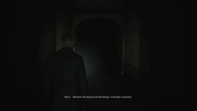 James walking down a corridor as he remembers a conversation he had with Mary