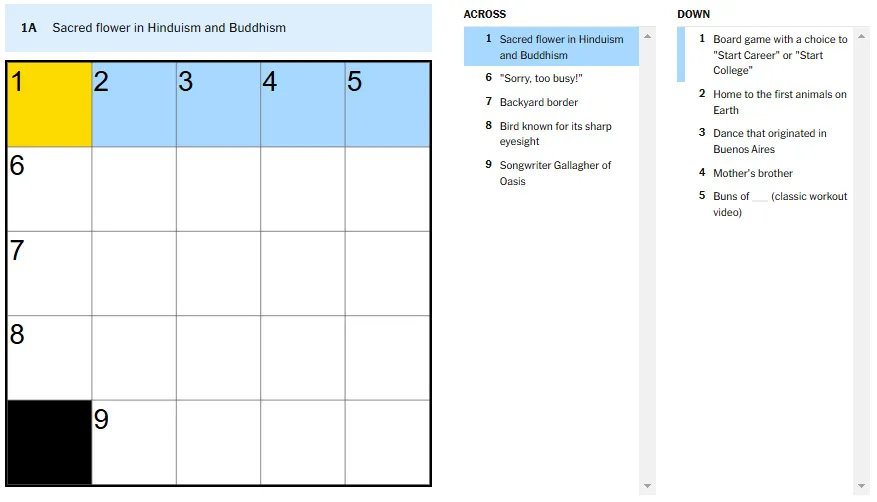 Picture showing the sacred flower in Hinduism and Buddhism clue in NYT Mini Crossword.