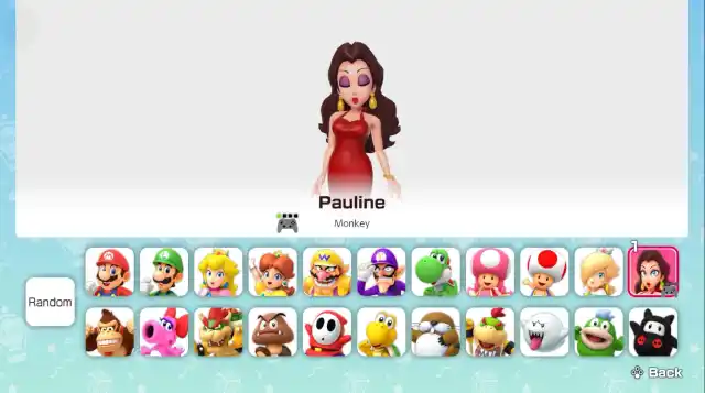 paulin in the character select screen for super mario party jamboree