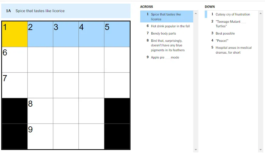 Picture showing the spice that tastes like licorice clue in NYT Mini Crossword.