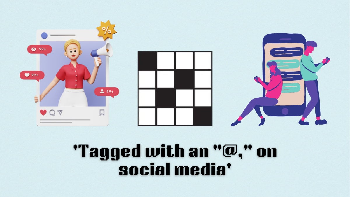 Picture showing the tagged with an @, on social media clue cover in NYT Mini Crossword.