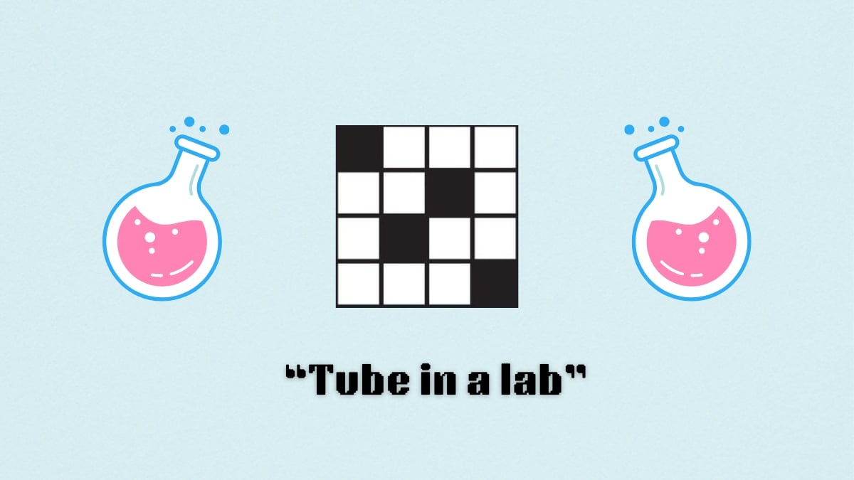 two beakers above the clue, tube in a lab, from the nyt mini crossword puzzle