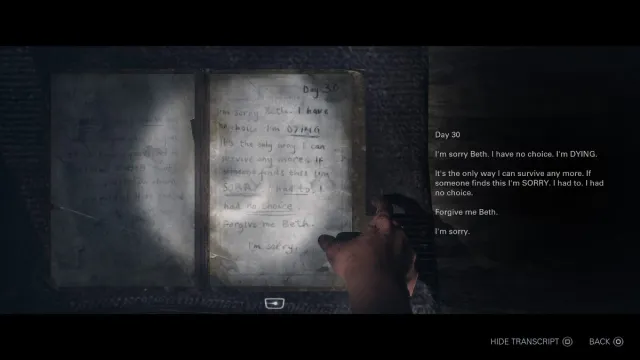 Reading day 30 of Hannah's journal in Until Dawn