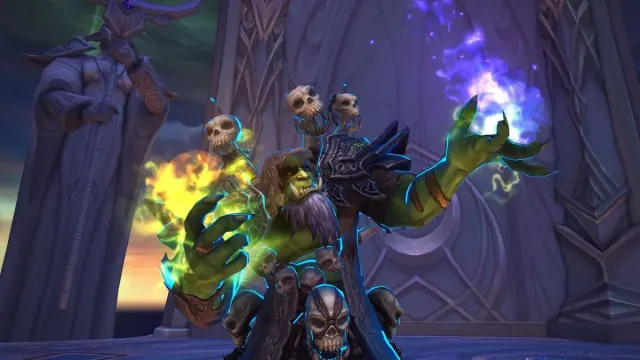 Warlock Guldan using his abilities in World of Warcraft.