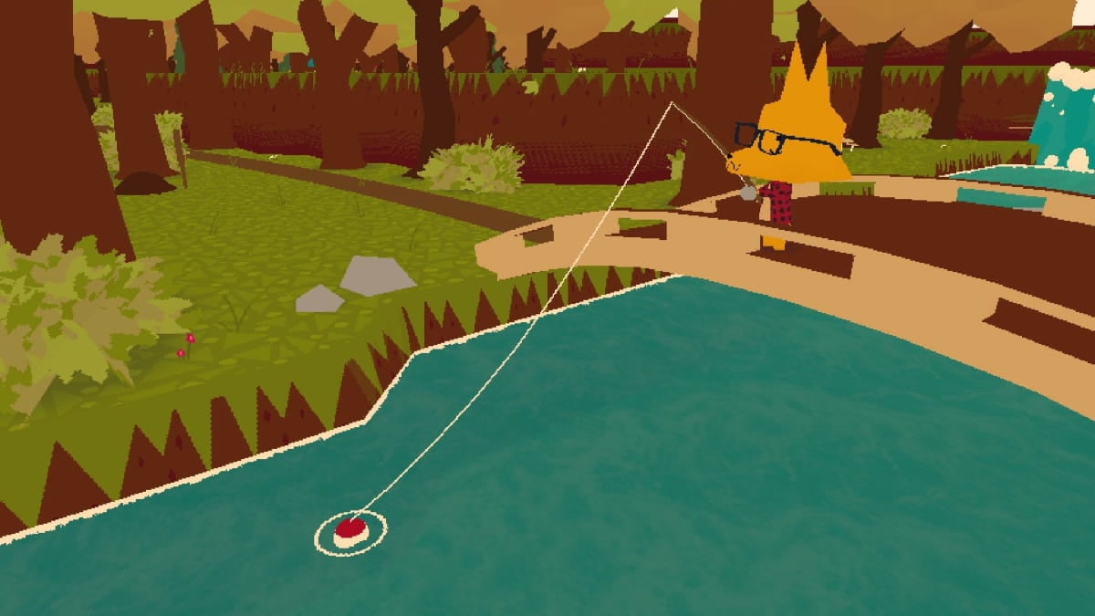 A player on a bridge casting a line in Webfishing.