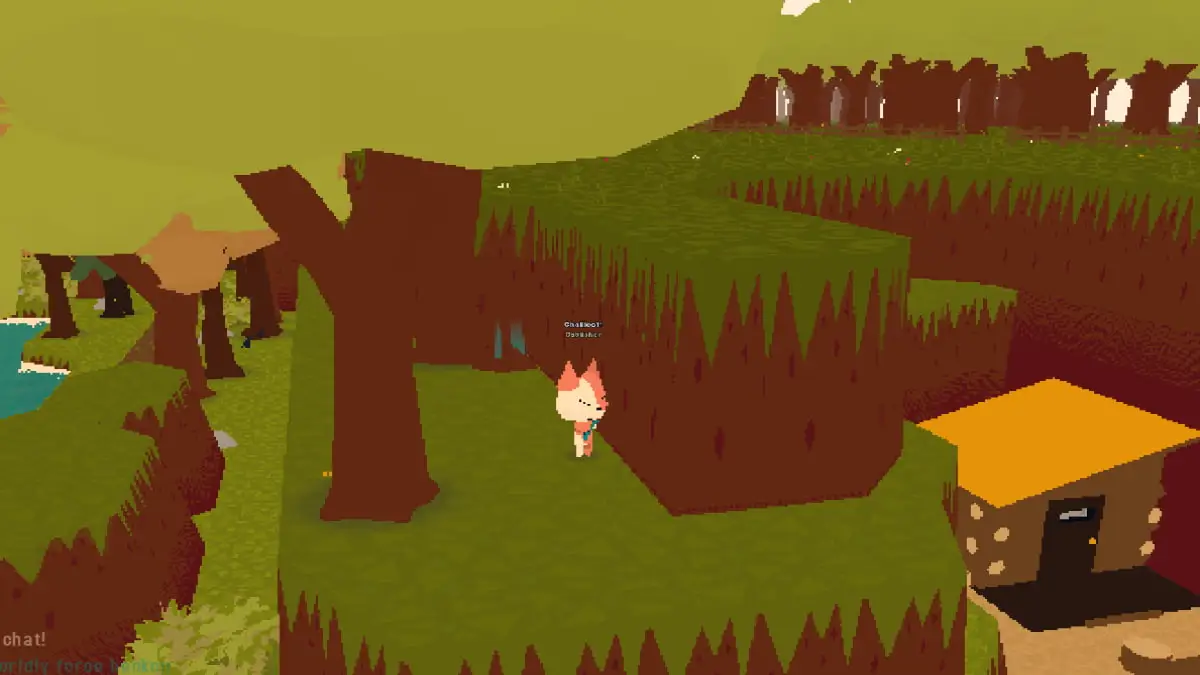 A player stood on a cliff edge in Webfishing with the Gambling House visible.