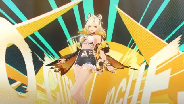 An image of Xilonen posing during her rap in Genshin Impact. This geo character is also a DJ.