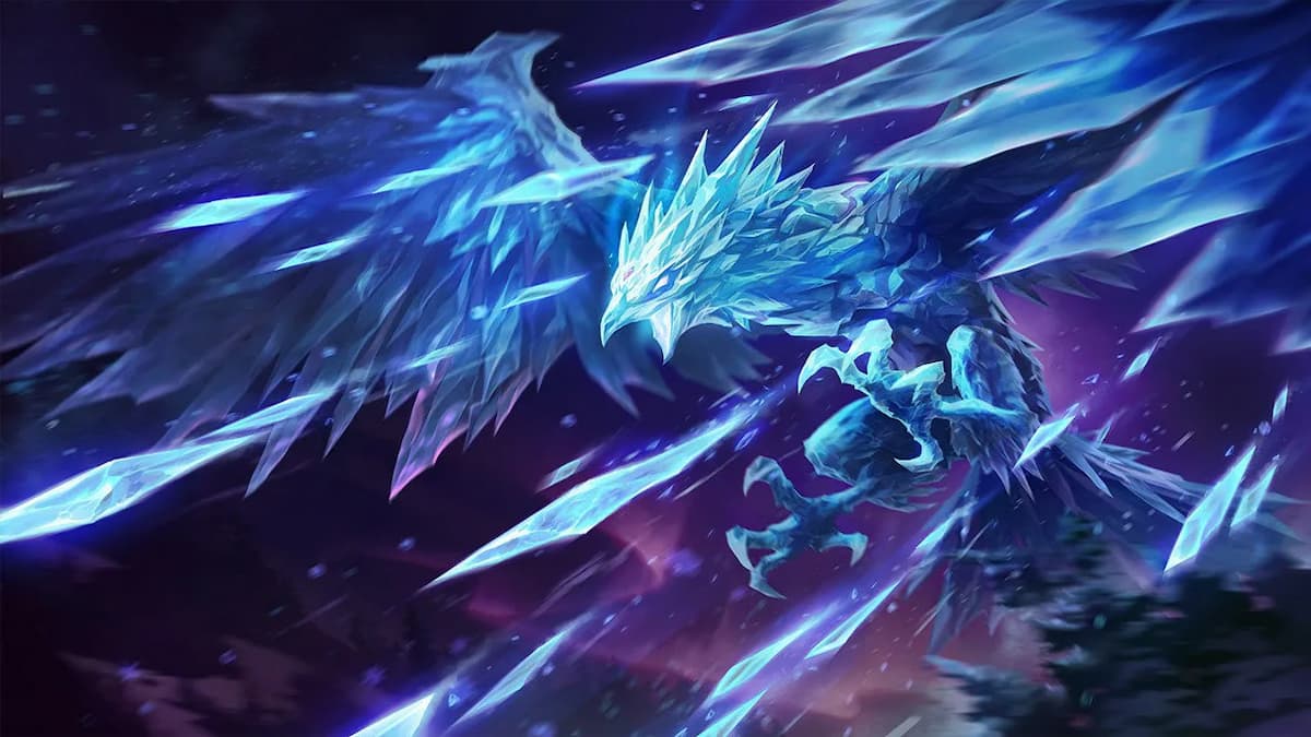 Anivia in League of Legends, a bird made entirely of ice raining ice shards from the sky.