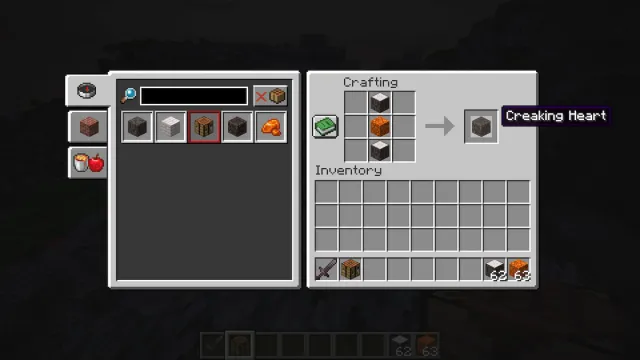 Crafting a Creaking heart in Minecraft.