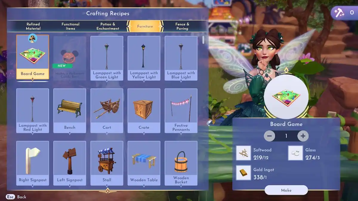 Crafting a Board Game in Disney Dreamlight Valley.