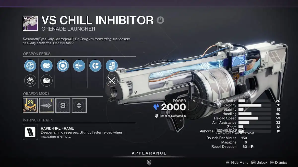 VS Chill Inhibitor god rolls and best perks in Destiny 2