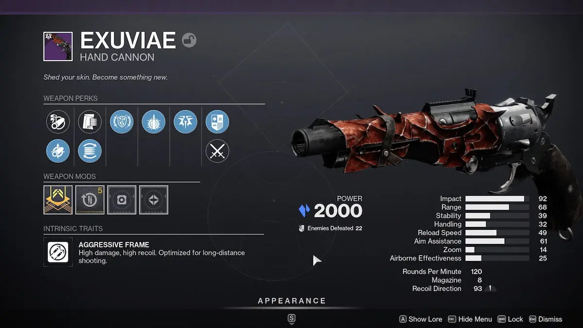 Exuviae God Roll y las mejores ventajas en Destiny 2