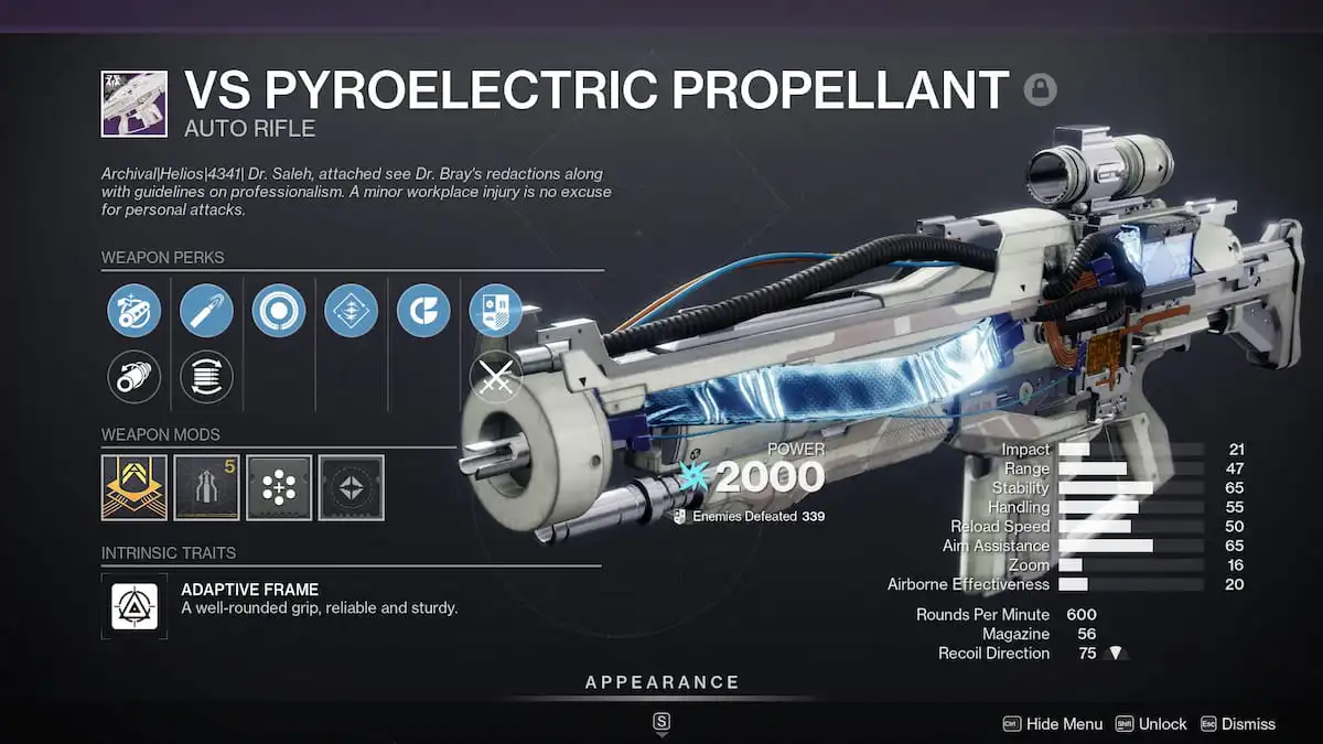 Rollos del dios del propulsor piroeléctrico VS y las mejores ventajas en Destiny 2