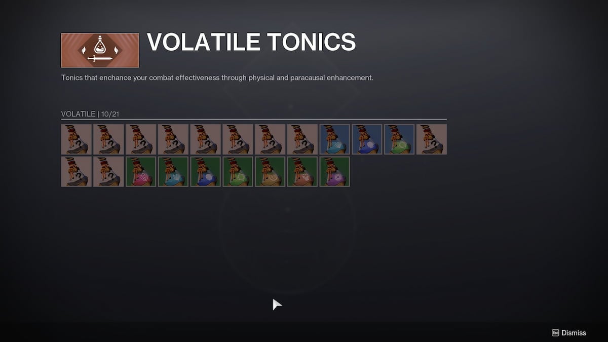 Volatile Tonic screen in Destiny 2