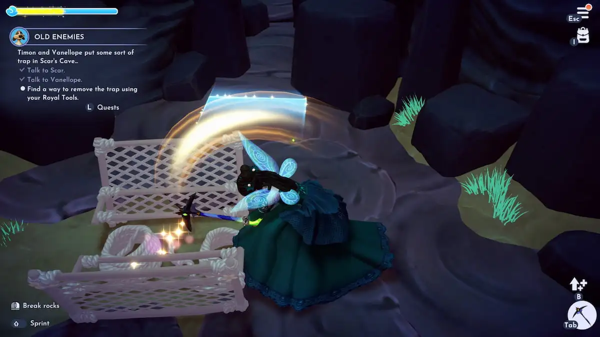 Breaking a trap in Disney Dreamlight Valley.