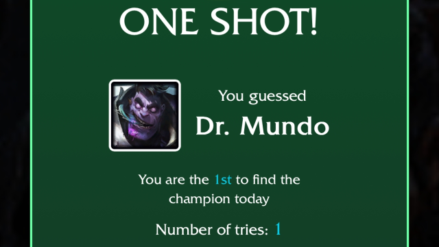 An image of Dr. Mundo with the one-shot success message for the Oct. 8 LoLdle quote