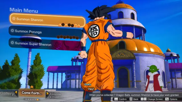 Dragon Ball Sparking Zero Dragon Balls: the menu option showing all three options to summon the eternal dragons.