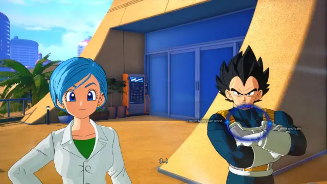 Dragon Ball Sparking Zero Future Trunks branching paths: Bulma and Vegeta are standing, waiting on Trunks' decision.