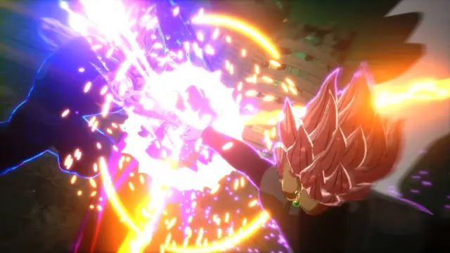 Dragon Ball Sparking Zero Goku Black branching paths: Vegito and Goku Black in his Super Saiyan Rose form are clashing fists