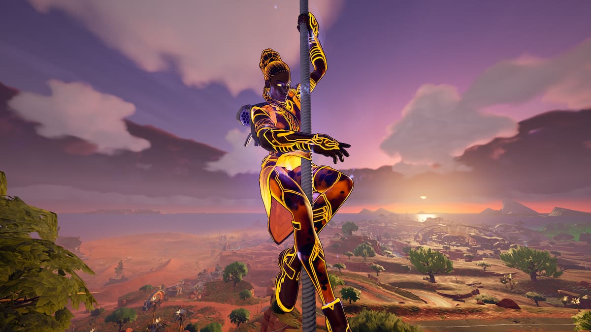 Shuri using an ascender in Fortnite.