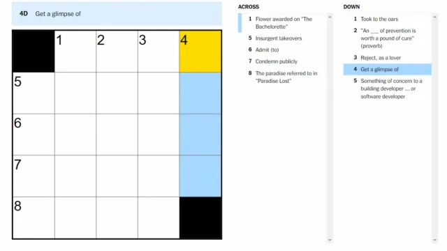 The Get a glimpse of clue on the NYT Mini Crossword.