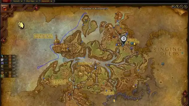 Map of the Hallowfall zone and location of the Spreading the Light weekly event in WoW The War Within.