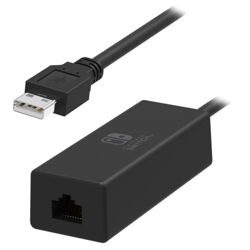 Closeups of the Hori Switch LAN Adapter's ethernet port and USB plug. More details below.