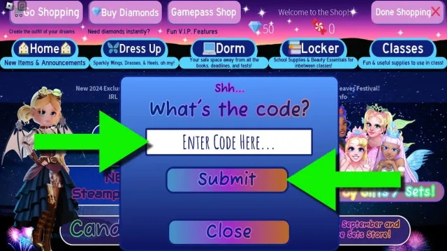 How to redeem codes for Royale High