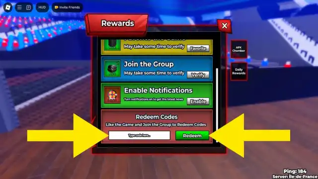 Screenshot of the Redeem Codes section