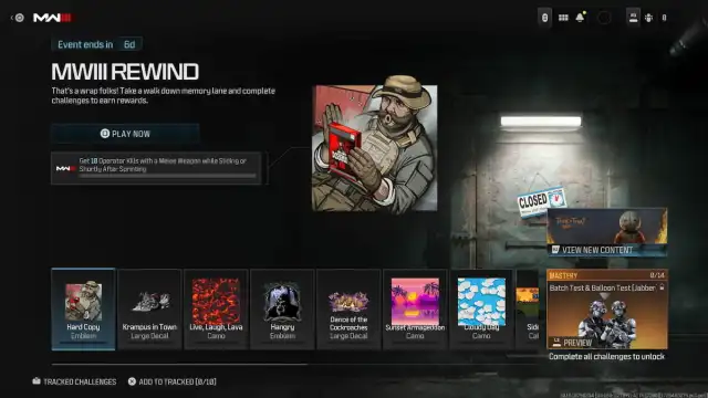 An in-game screenshot of the MW3 Rewind event rewards