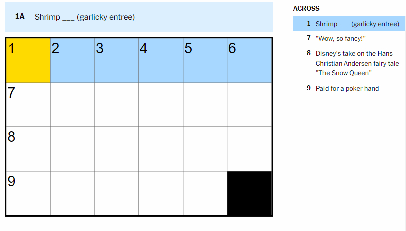 NYT Mini Crossword Oct. 15, 2024 One Across clue