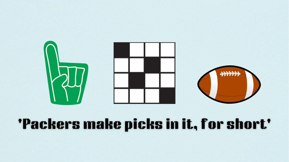 NYT Mini Crossword Packers clue image with football and foam finger