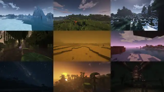 Six different biomes in Misa's Realistic Minecraft pack.