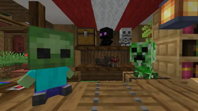 Zombie, Creeper, Skeleton, Spider, and Enderman plushies in the Mob plushies pack for Minecraft.