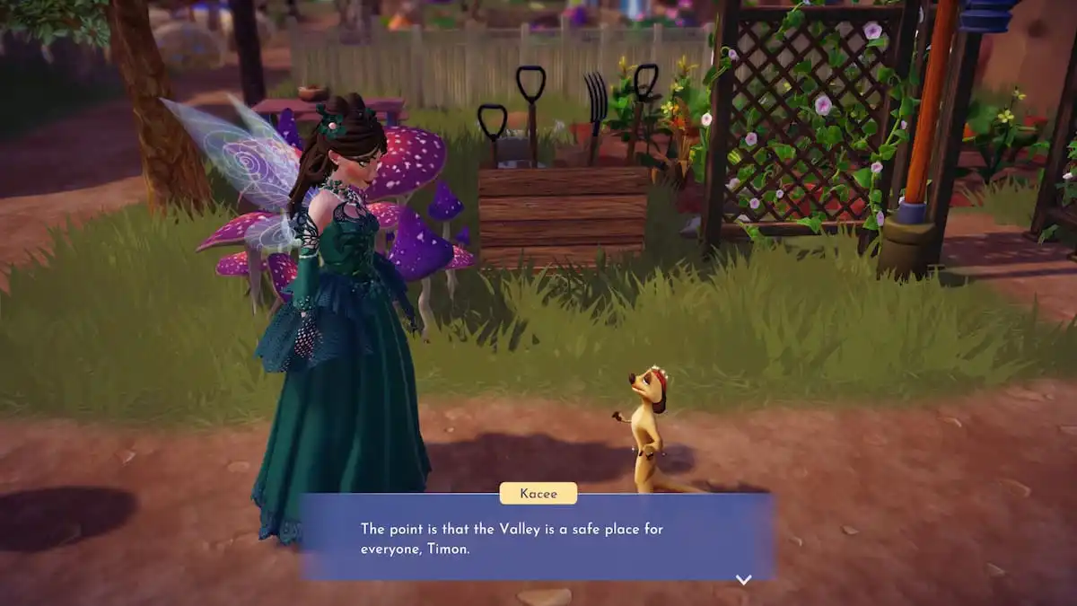 Talking to Timon during Old Enemies in Disney Dreamlight Valley.