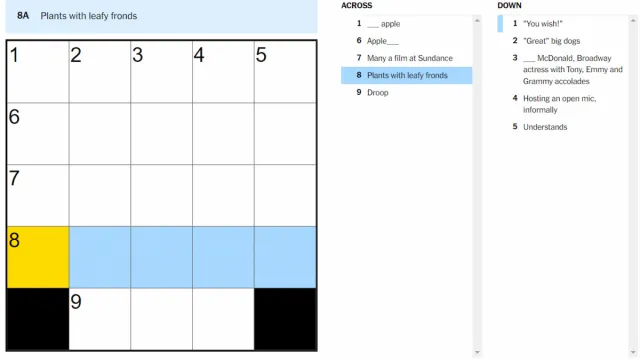 The plant with leafy fronds clue on the NYT Mini Crossword.