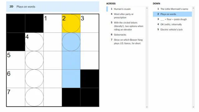 The Plays on words clue highlighted on the NYT Mini Crossword.