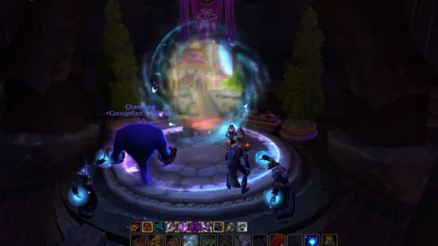 Player standing in front of a portal to Dalaran City in WoW The War Within.