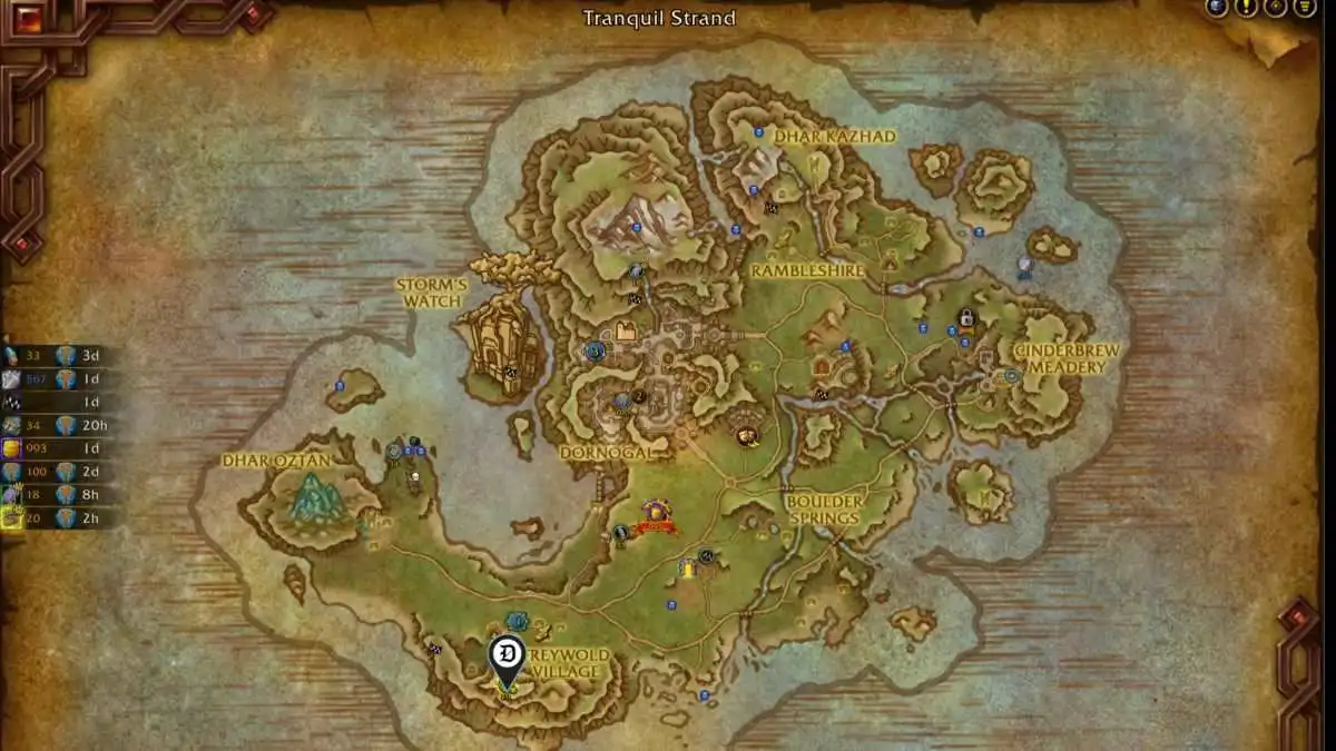 Map of Isle of Dorn and location of the Rock Collector world quest in WoW The War Within.