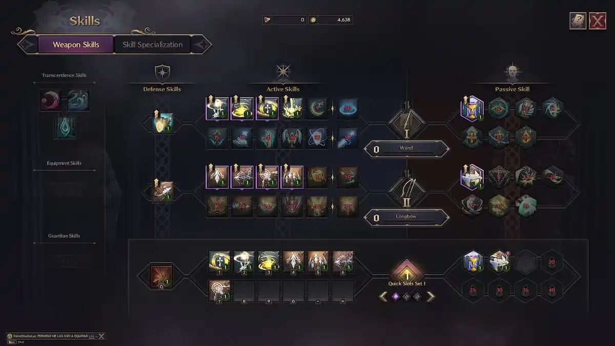 The skills menu in Throne and Liberty.