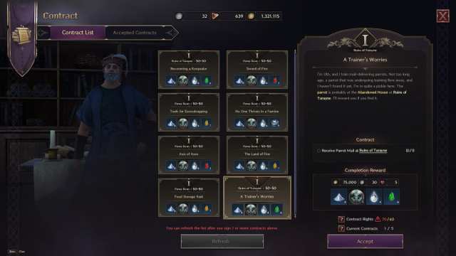 Contract Manager menu in Throne and Liberty