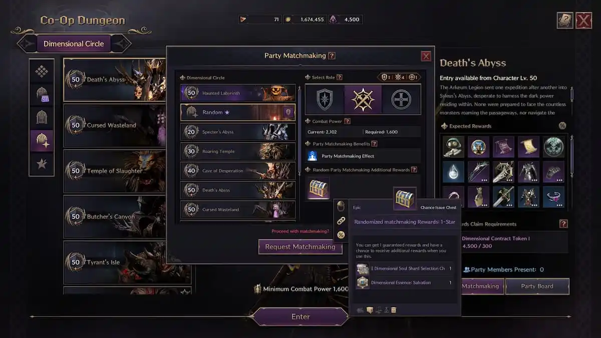 The party matchmaking screen for dungeons in Throne and Liberty