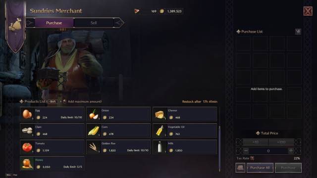 Sundried Merchant shop UI in Throne and Liberty