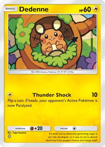 Dedenne Pokémon TCG Pocket card. 