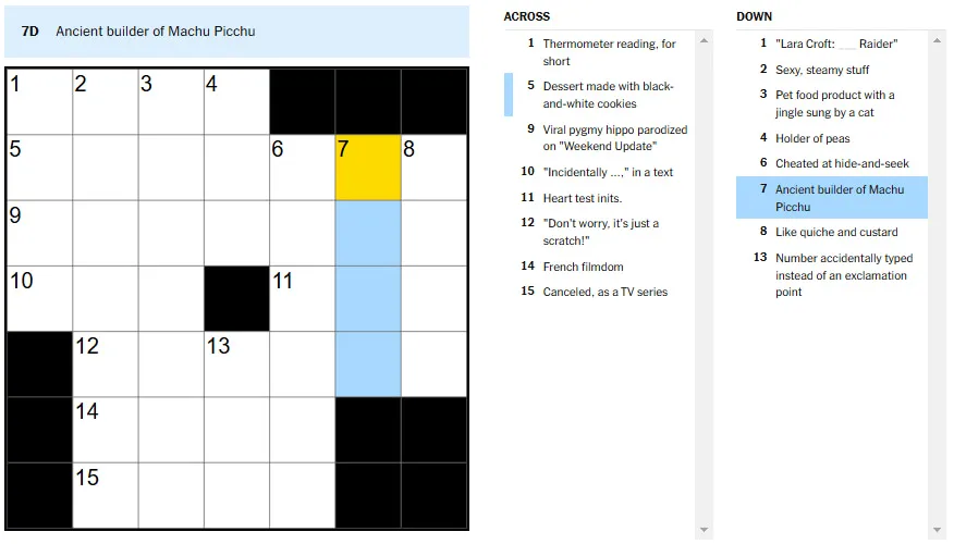 Picture showing the Ancient builder of Machu Picchu clue in NYT Mini Crossword.