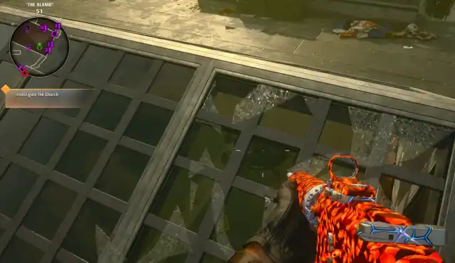 A player looking at a chandelier from a skylight above in Black Ops 6 Zombies.