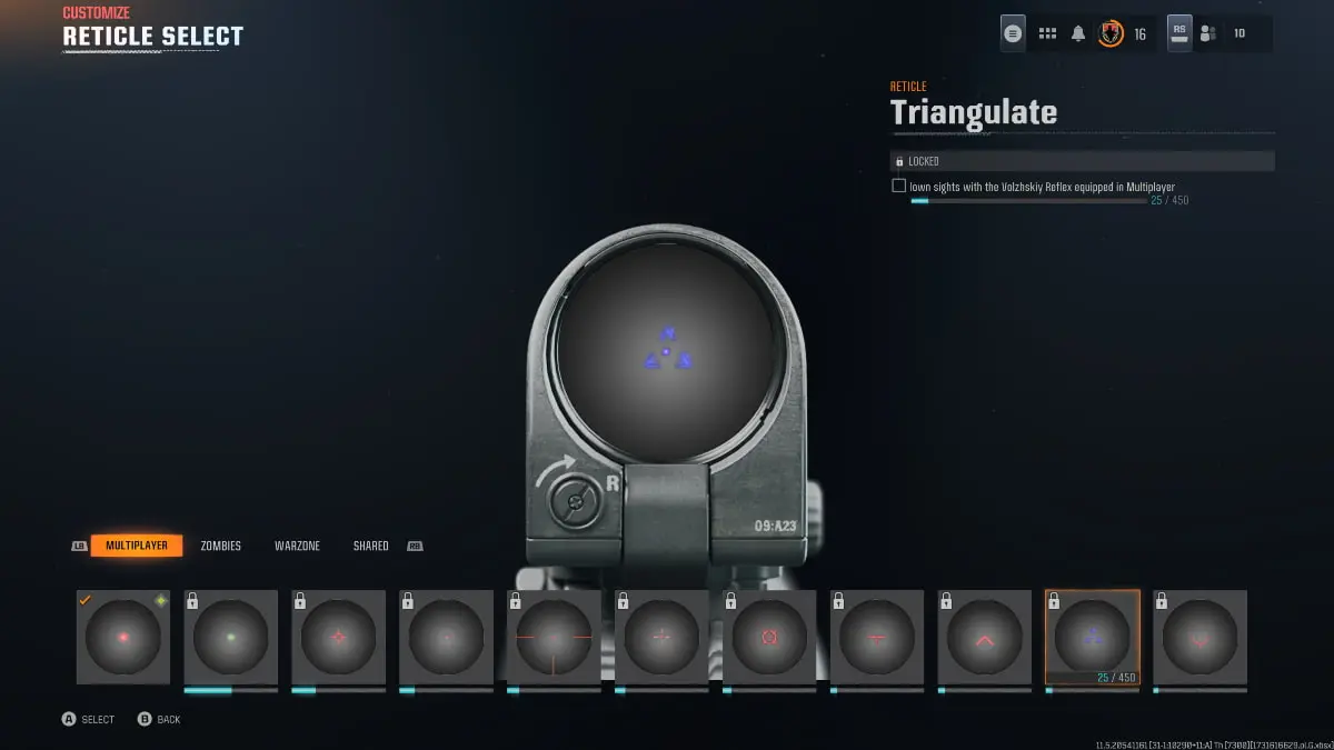 A screenshot showing the Triangulate Reticle in Black Ops 6.