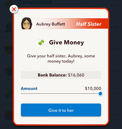 Picture showing Its Giving Tree challenge money donation box in Bitlife.