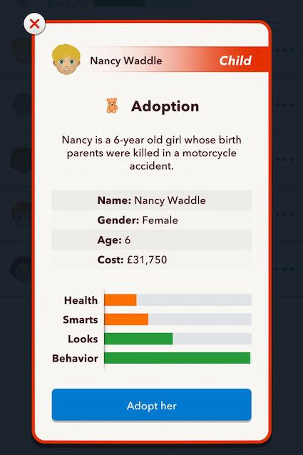 Picture showing the Adoption page in Thanksgiving Scavenger Hunt in Bitlife.